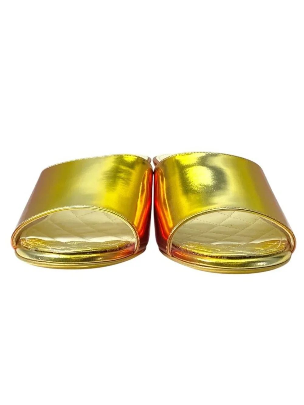 Chanel CC Logo Sandals Rainbow Aurora Leather Gold Pink